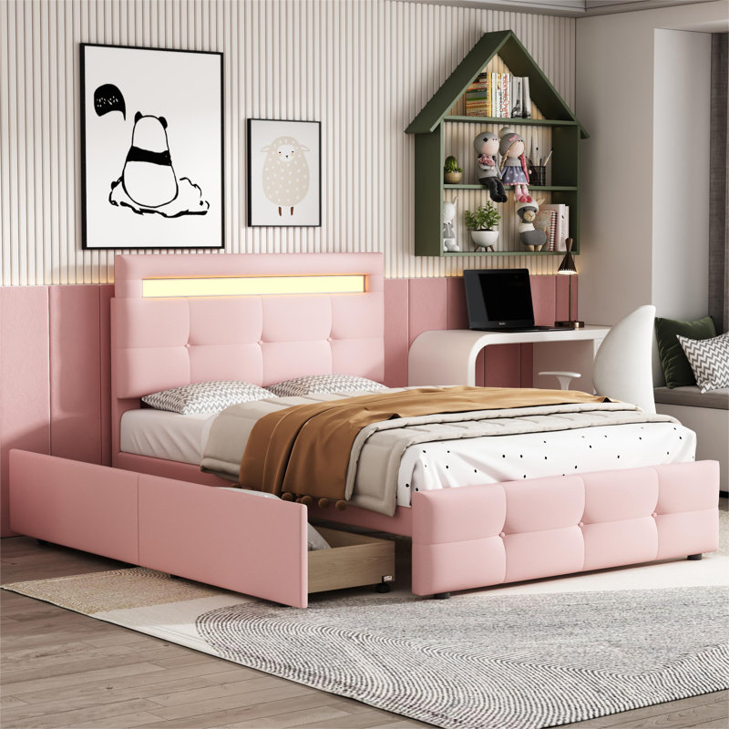 Barbare Upholstered Drawers Bed, Pink