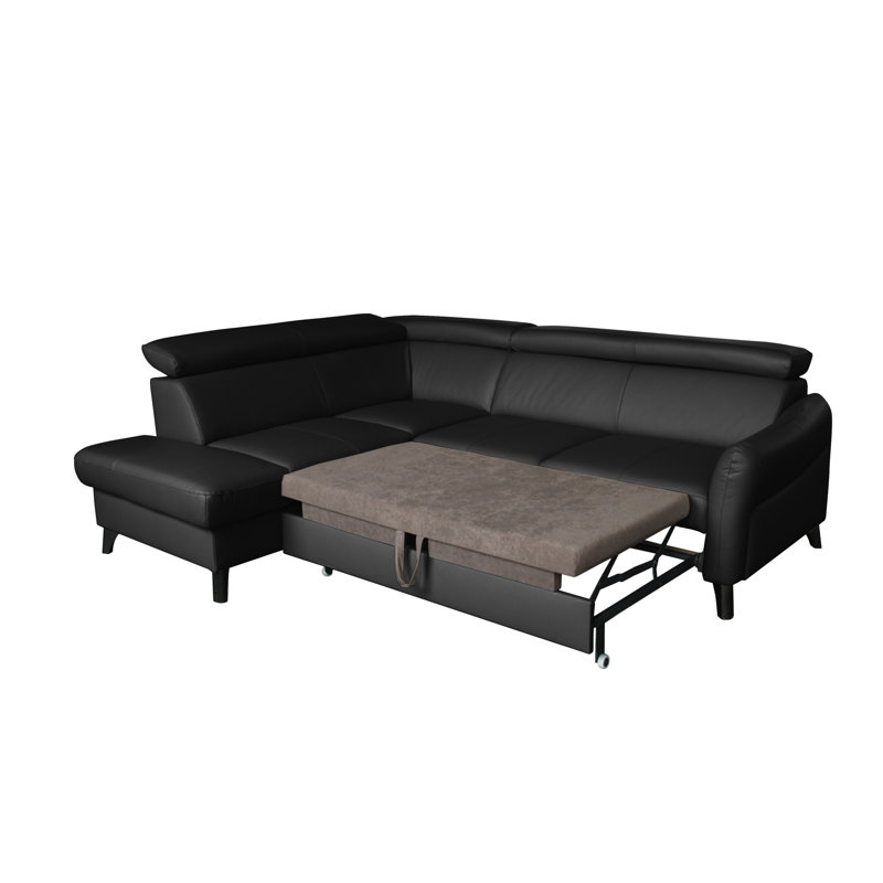 Victoria Upholstered Sleeper Corner Sofa with Ottoman, Left Hand Facing, Black