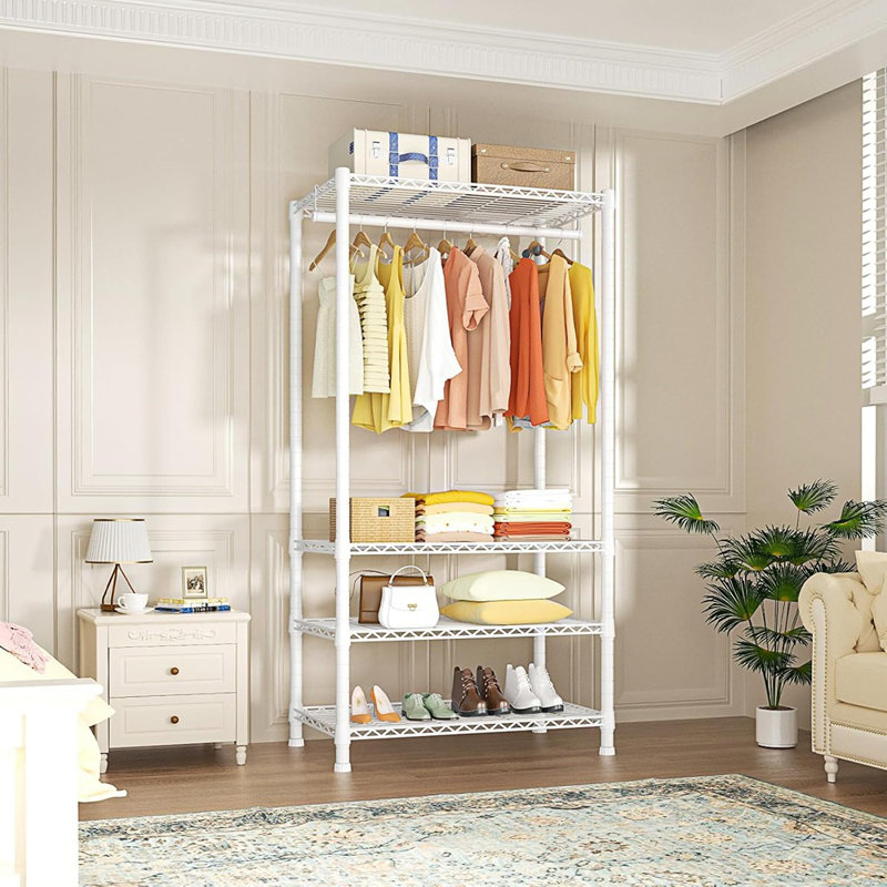 Armoire autoportante robuste - Support à vêtements portatif à 4 niveaux et organisateur pour petits espaces [Blanc] - [Métal / Moderne / Autoportant]