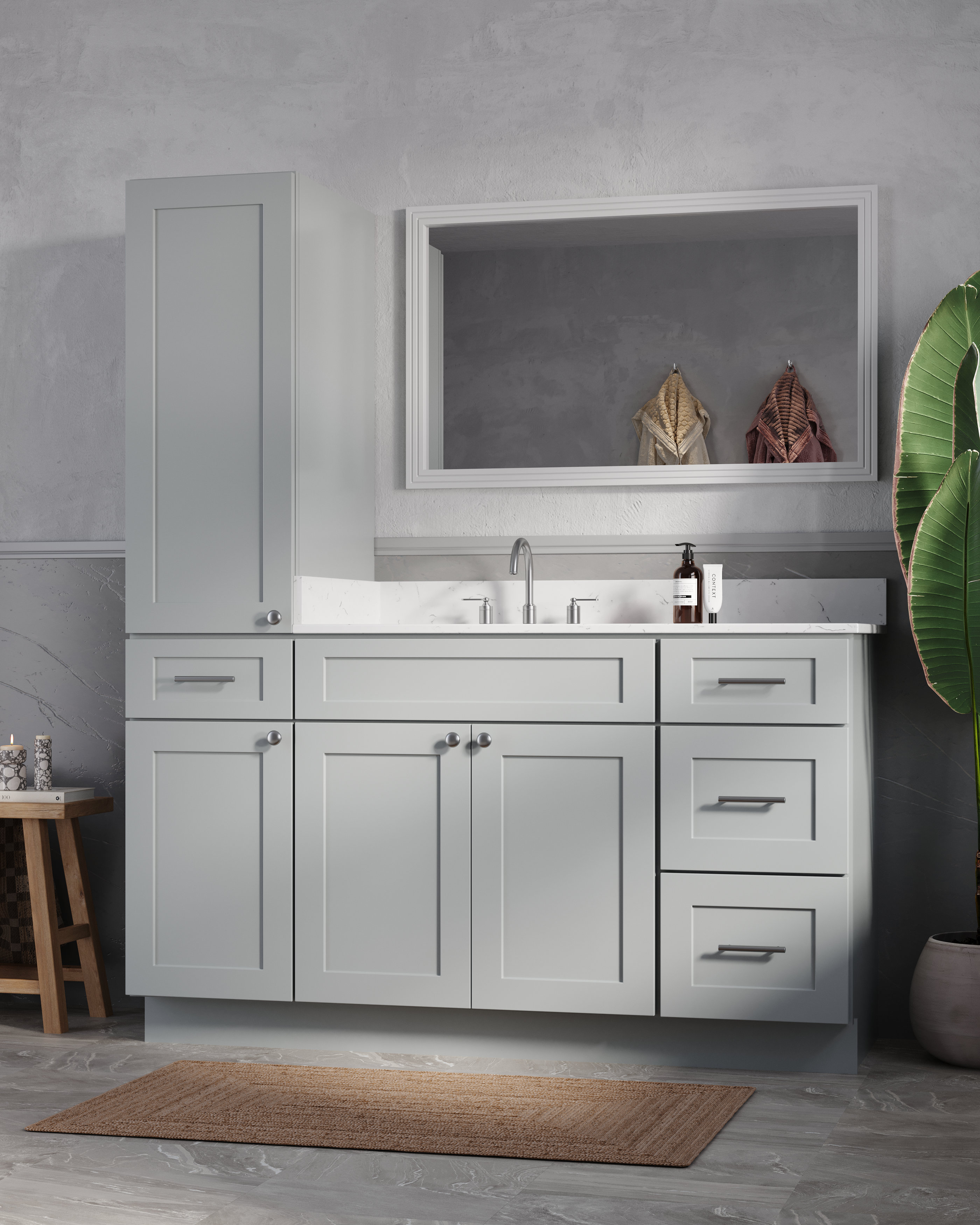 Disar 60' Single Bathroom Vanity With Left Linen Tall Cabinet Dovetail  Solid Wood Drawer Carrara Quartz Top | Wayfair, image size:2800x3500