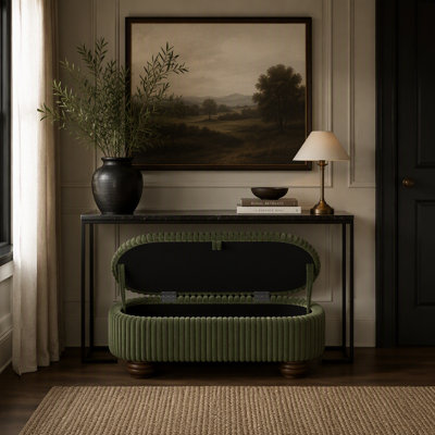 Banc coffre ottoman de rangement en velours côtelé de 110 cm avec couvercle relevable