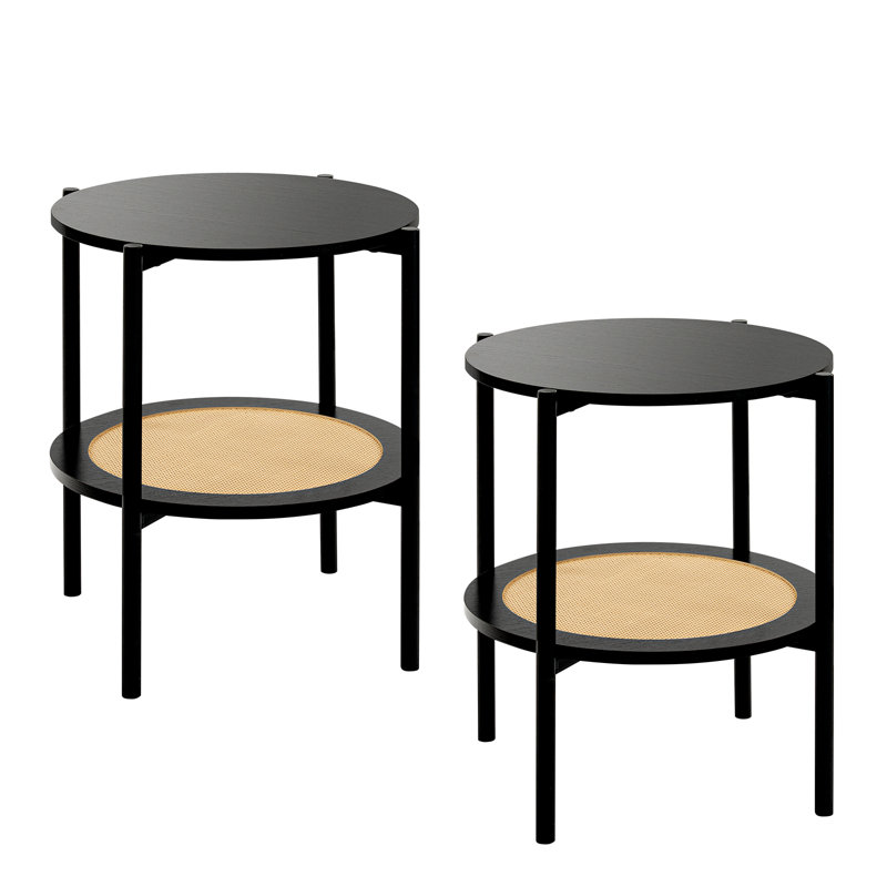 Round End Table Side Table with 2-Tier Storage Shelves(Set of 2)