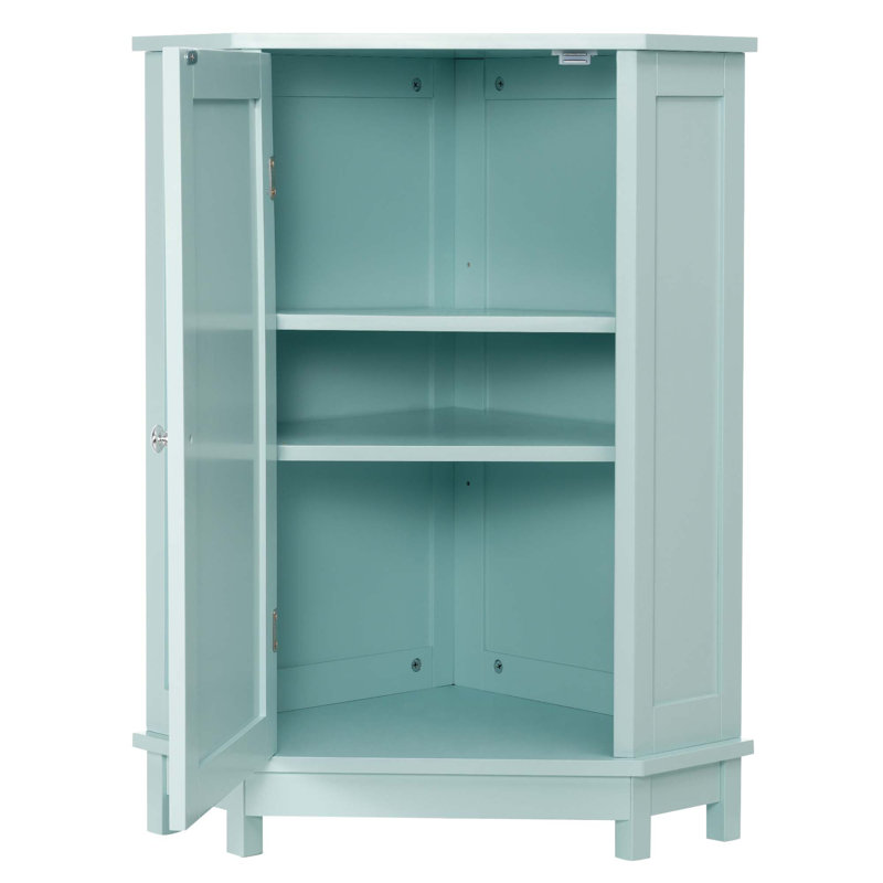 Bathroom Cabinet Triangle Corner Storage Cabinet with Adjustable Shelf Modern Style MDF Board, Mint