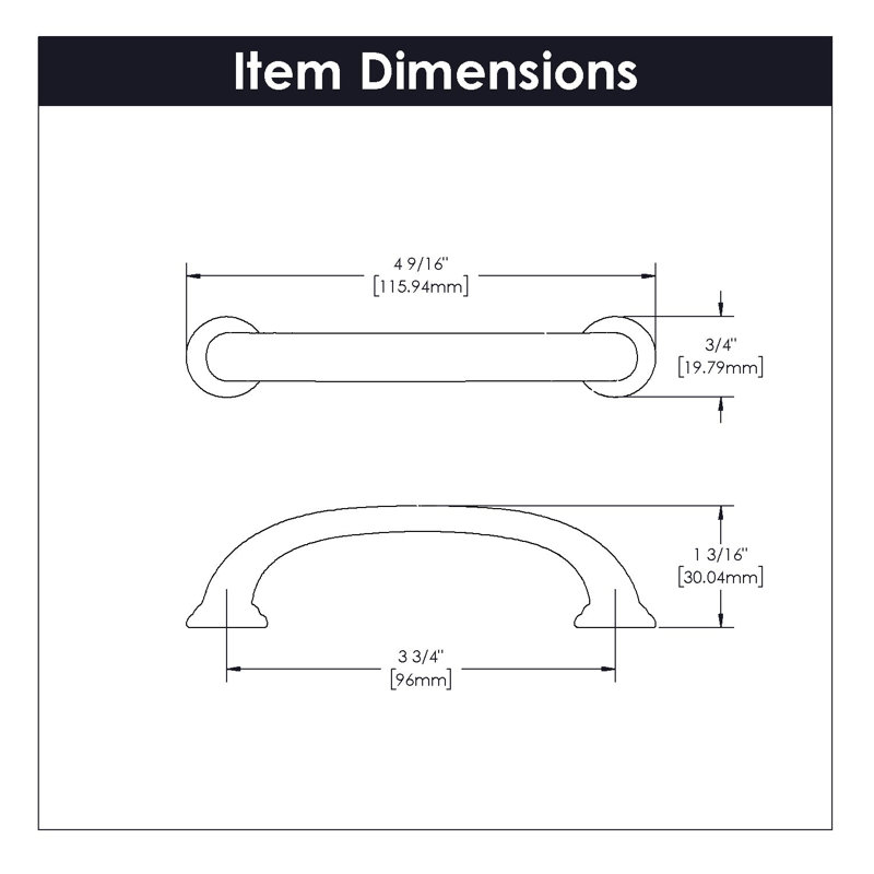 Zephyr Kitchen Cabinet Handles, Solid Core Drawer Pulls for Doors, 3-3/4" (96mm)