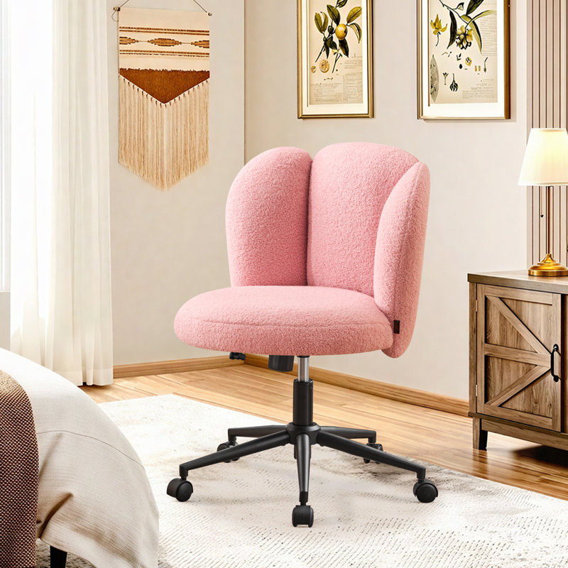 Modern Teddy Velvet Upholstered Swivel Task Chair, Pink