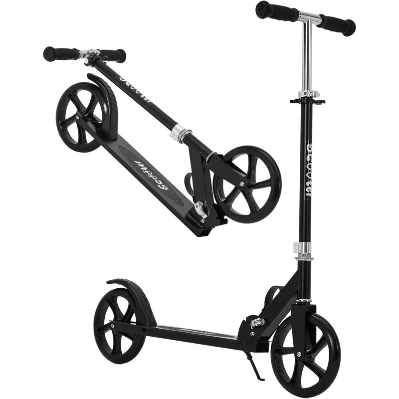 Trottinette pour enfants avec plateforme antidérapante, guidon réglable et roues lumineuses à DEL, Noir