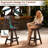  3 Piece Outdoor Swivel Adirondack Bar Set, 41.9" Patio Log Bar Height Table & 2 Bar Stools With High Back, 500 Lbs Heavy Duty Wooden Bar Stools Set For Deck Pub Garden Backyard, Carbonized-817748772