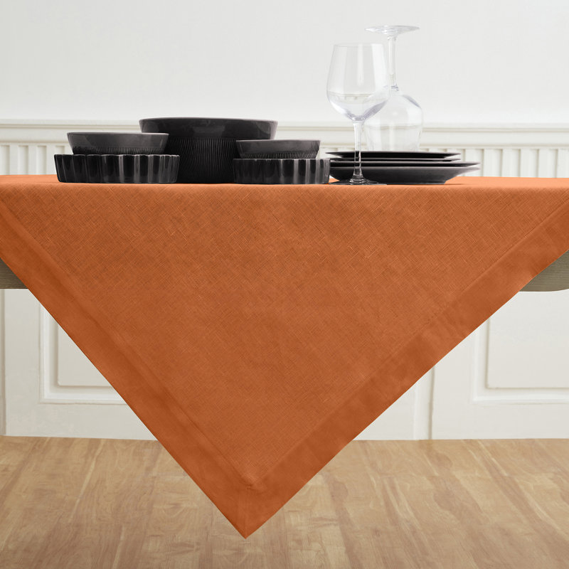 Fete - 100% Pure Linen Table Throw, Pumpkin, Solid Color