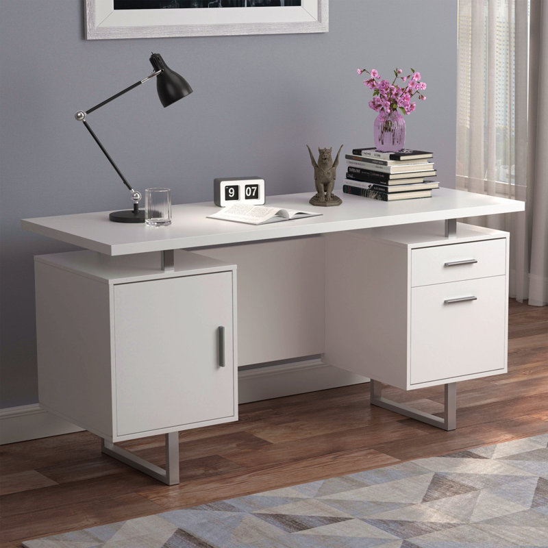 White High Gloss 2-Drawer Computer Desk