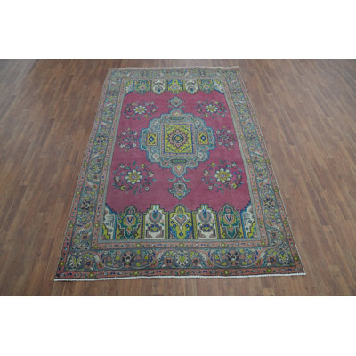 Pink Geometric Wool Traditional Area Rug 7x10