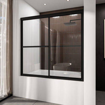 59" W x 56" H Double Sliding Semi Frameless Tub Door with Clear Glass