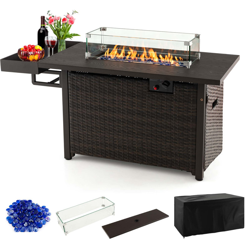 Amanjeet Rectangle Iron Natural Gas Smokeless Fire Pit Table, Brown