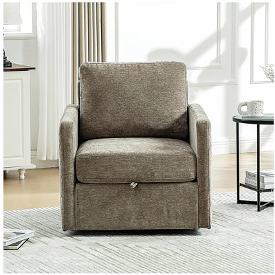 29.5''W Upholstered 360° Swivel Armchair with Hidden Storage, Comfy Diamond-Shape Tufted Armrests Accent Square Club Chair Single Sofa with Pillow for Living Room, Bedroom,Reading Nook,Corner, Taupe