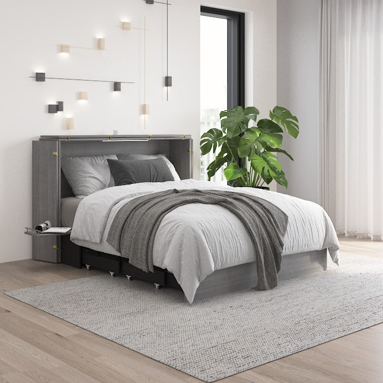 Lit escamotable avec tiroir coulissant Borealis, Grand, Gris platine