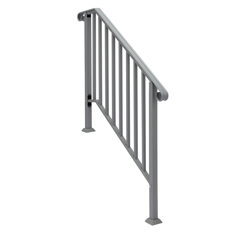 Main courante en fer galvanisé à 3 marches, rampe d'escalier extérieure thermolaquée simple avec conception incurvée, quincaillerie de fixation complète pour le jardin résidentiel