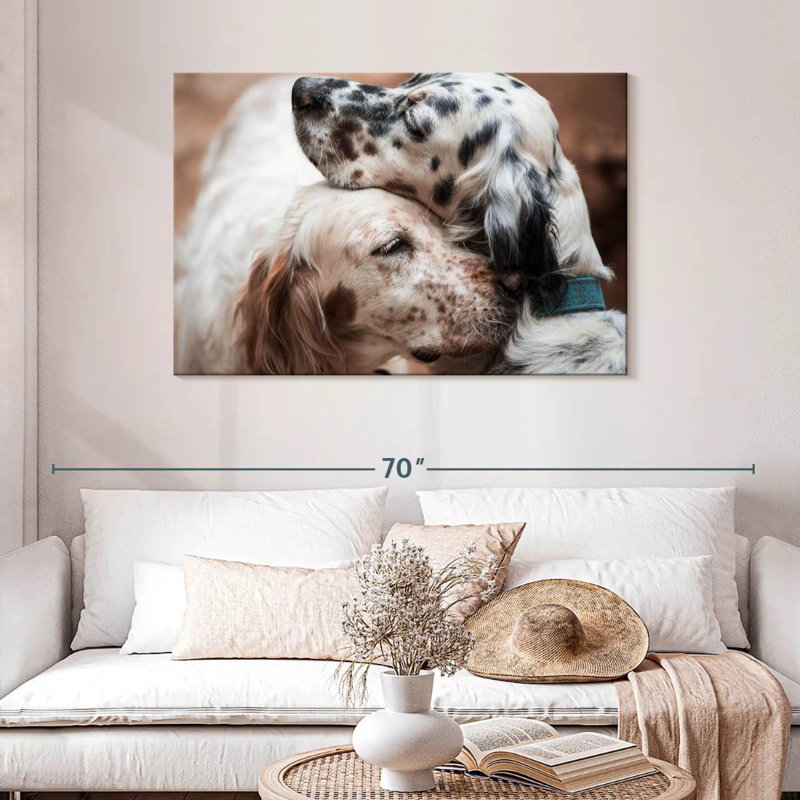Cuddling English Setters, 30" H x 45" W