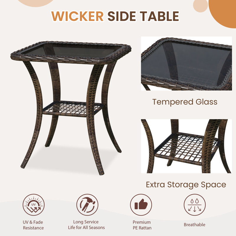 Outdoor Swivel Rocker Bistro Set - 3 Piece Wicker Patio Set With 2 Swivel Rocking Chairs, Cushions, And Tempered Glass Side Table, Perfect For Porch, Garden, Backyard, Poolside