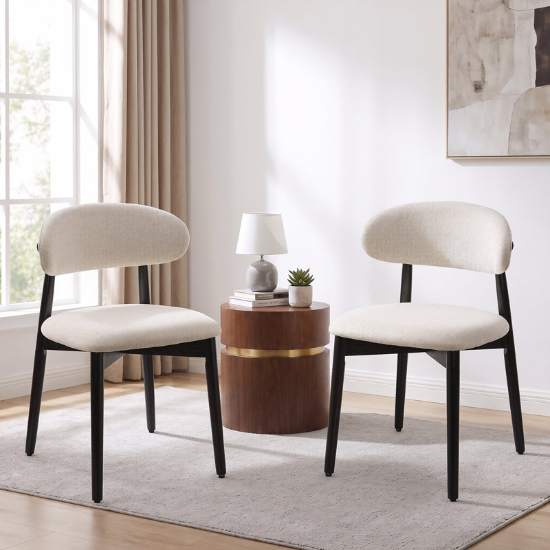 Chaise rembourrée en coton et lin avec pieds en bois massif, 4, Mélange de lin beige, Noir