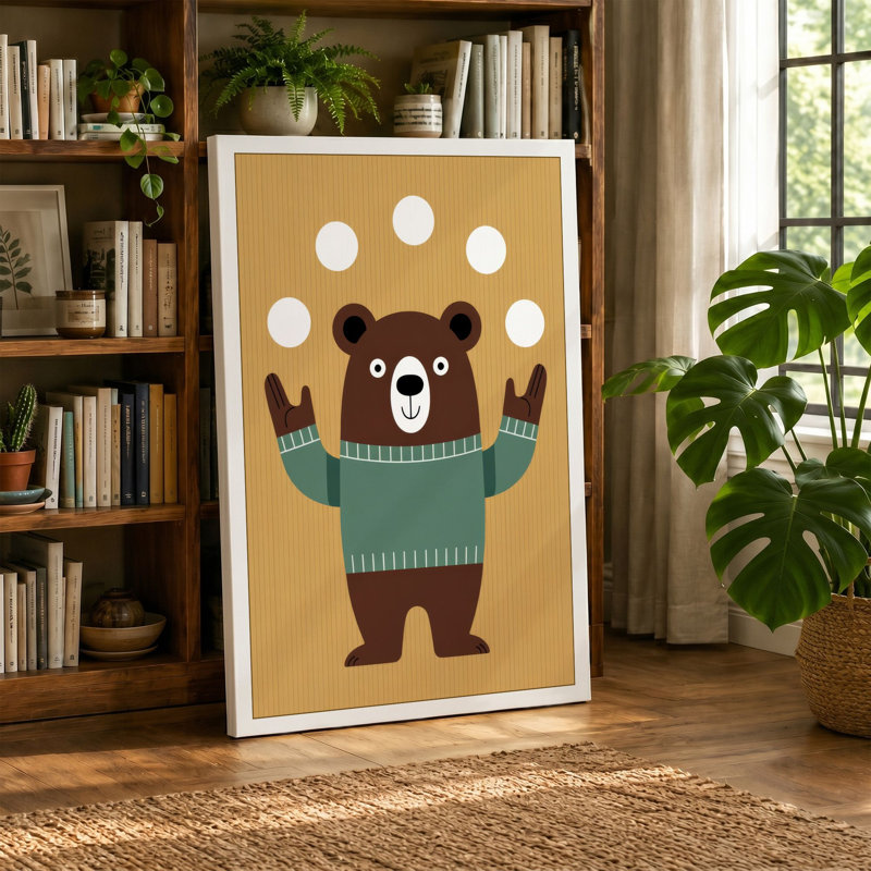 Bear In Motion Mid-Century - Print, 30x20 - 76.2 x 50.8 cm, Teal Border