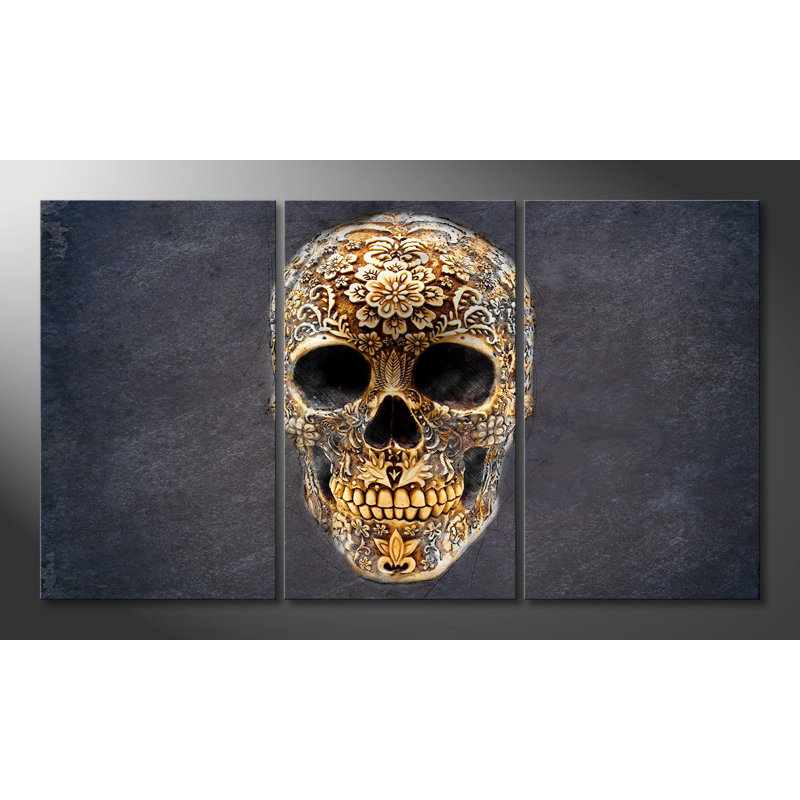 Happy Skull - Wrapped Canvas Print, 100 cm H x 180 cm W, 3-piece canvas set