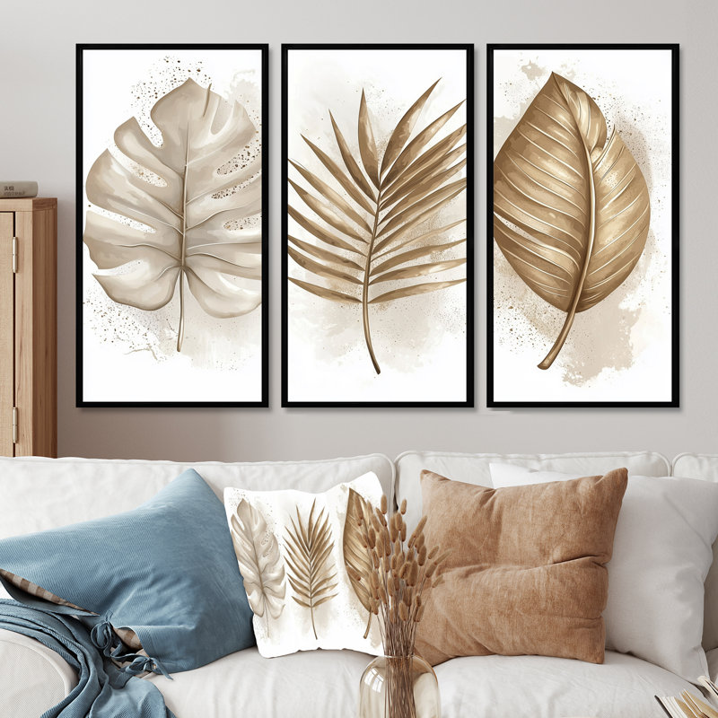 Ensemble de salon mural Reflection Tropical Beiges Leaves II - Plants, H 28 po x l 36 po x P 1 po