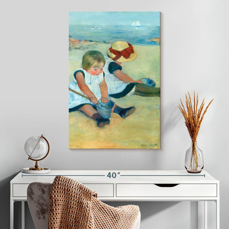 Leisha, enfants jouant sur la plage, 1884, H 30 po x l 20 po