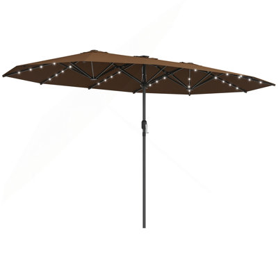 Outsunny Double-Sided Sun Umbrella, Outdoor Garden Parasol, Patio Sun Shade With LED Solar Light