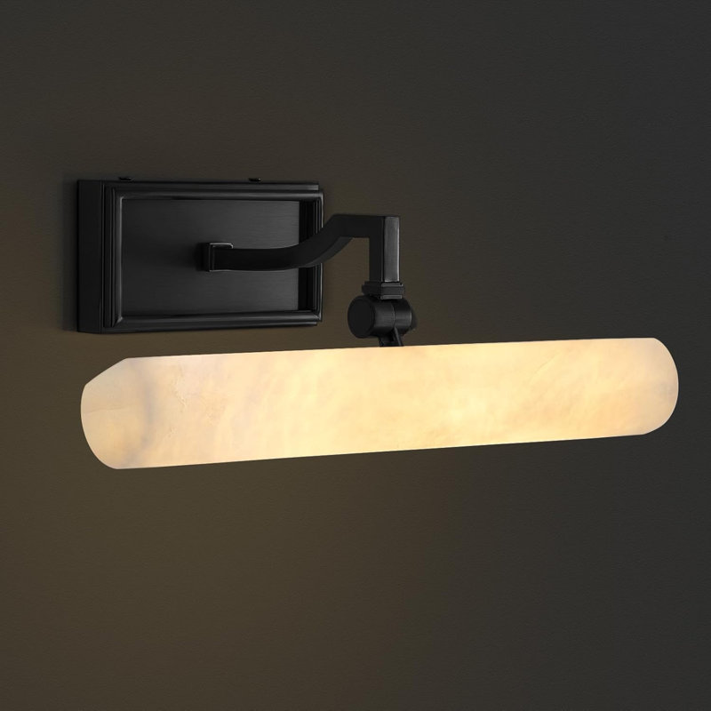 Luminaire de salle de bain à DEL 12 "à intensité variable avec abat-jour albâtre, Noir mat, H 1,77 po x l 12 po x P 1,77 po