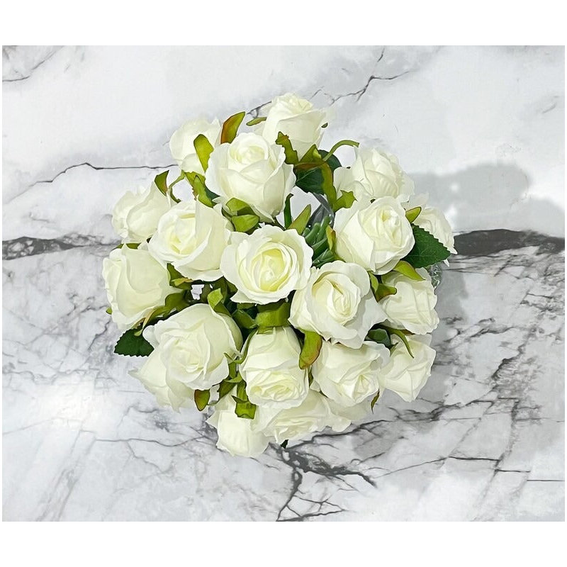 Artificial Medium Roses Arrangement In Square Glass Vase