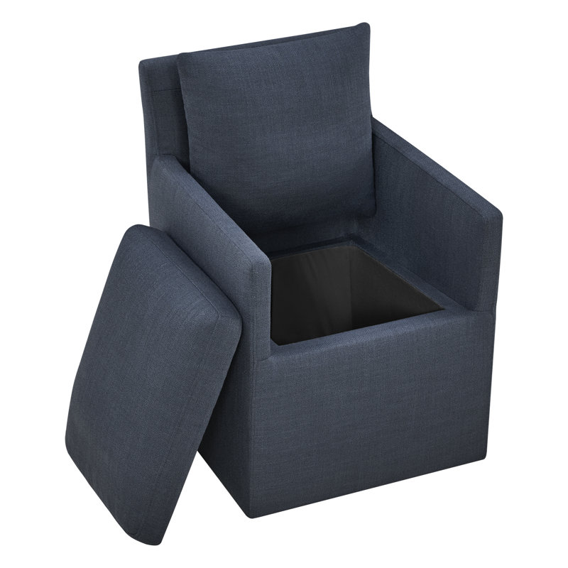 Fauteuil rembourré Helmetta avec rangement caché et roulettes, Indigo Effie