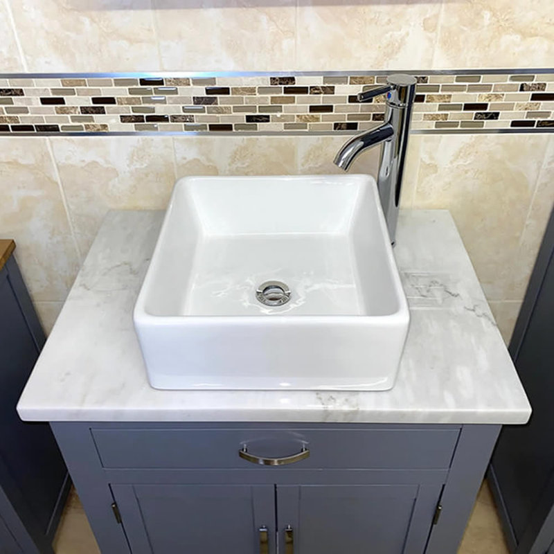 Brampt 750mm Single Bathroom Vanity with Vessel Ceramic Basin, White Marble