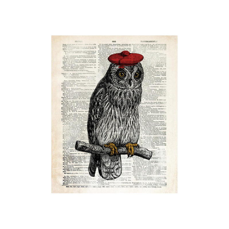 Hipster Owl Print by Michelle Bennett, Glass Coat