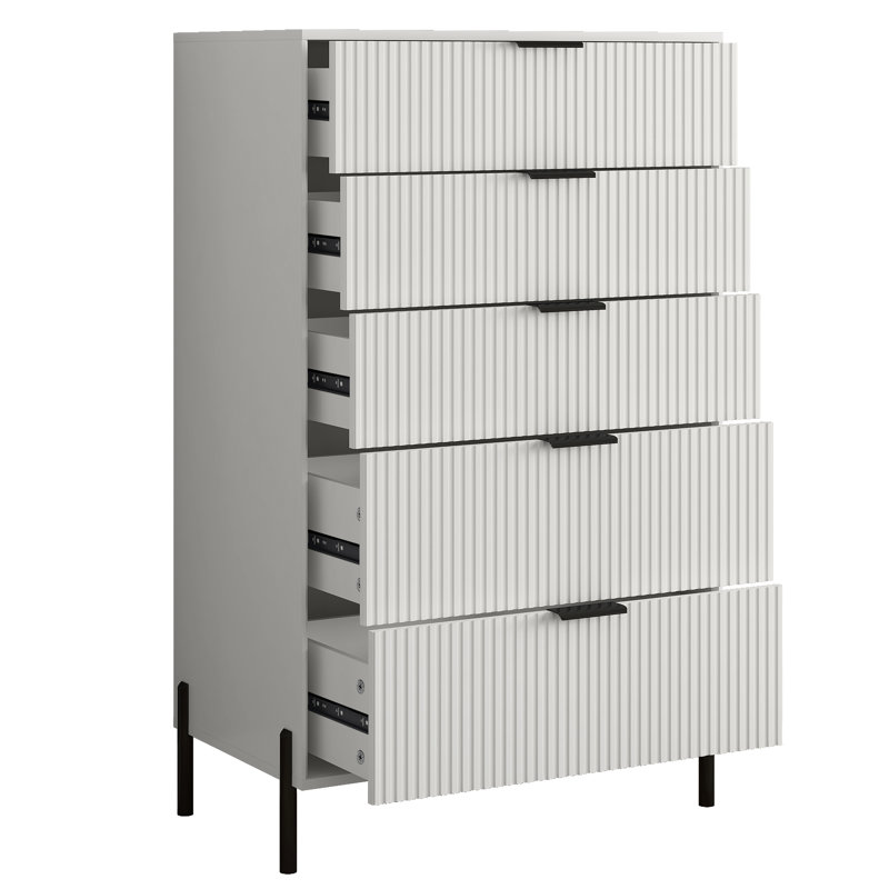Commode 5 tiroirs Kenery, Blanc cassé