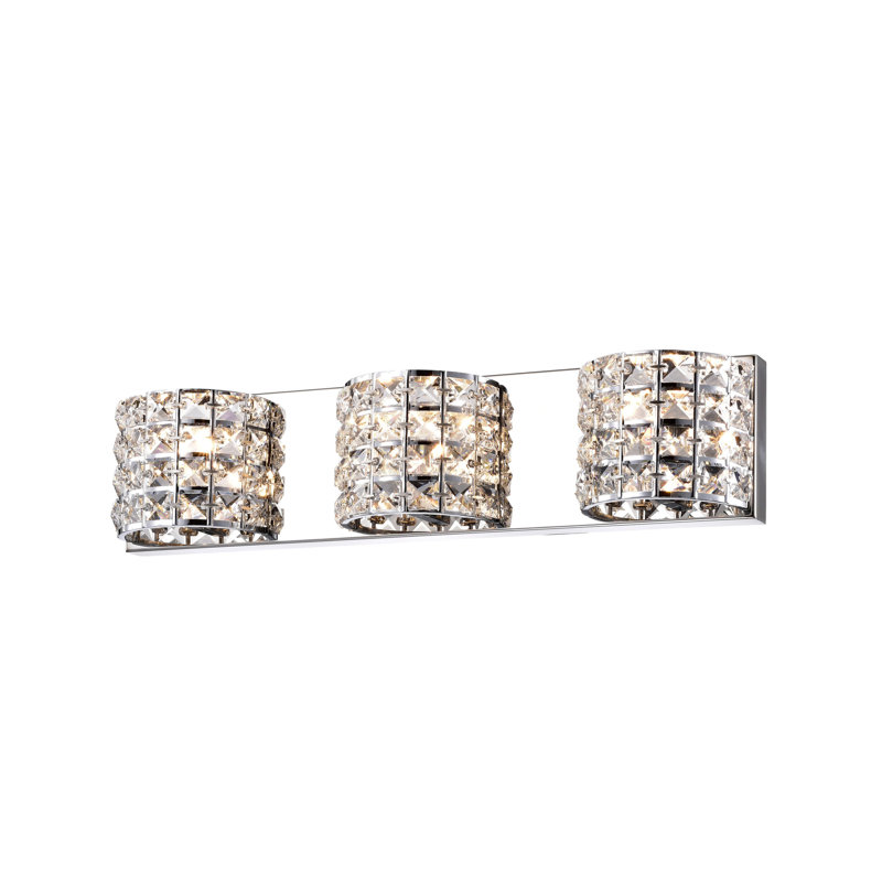 Bev 3-Light 20.5" Chrome Bath Bar Wall Sconce with Semicircular Crystal