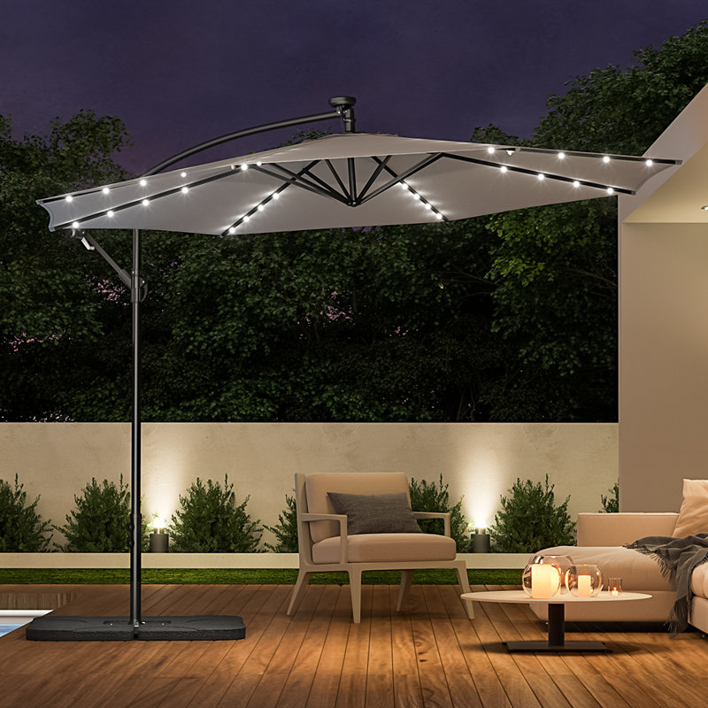 Arlo 3m Cantilever Parasol with LED Light, Light Grey