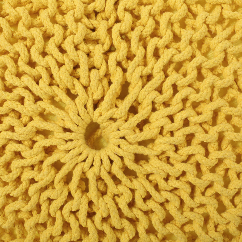 Bordeaux  Knitted Cotton Round Pouf, Yellow, Yellow