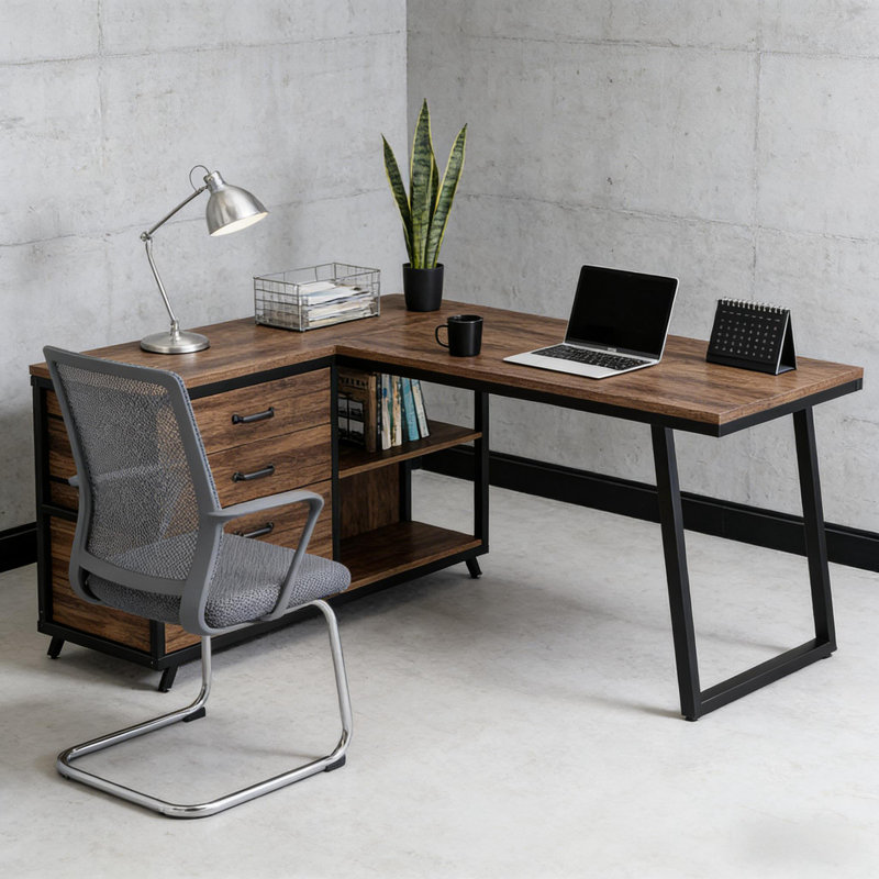 Bureau de travail spacieux, Noir / brun rustique