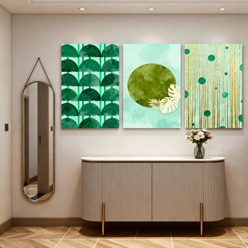 Art mural tropical tropical sur toile tendue à motif abstrait, style bohème moderne (ensemble de 3), H 24 po x l 48 po