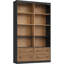 Bibliothèque de 71 po de hauteur avec 4 tiroirs, bibliothèque double à 6 niveaux et bibliothèque avec rangement, bibliothèque haute, grande bibliothèque pour bureau à domicile, brun / noir-1690680256