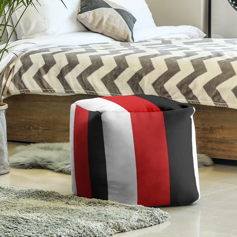 Repose-pieds cube rayures utah, Blanc / rouge / noir
