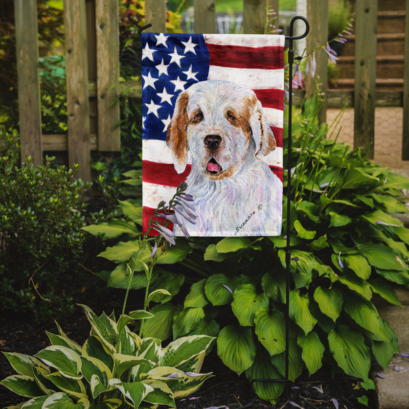2 côtés en polyester de 2 côtés american drapeau de jardin, Épagneul clumber