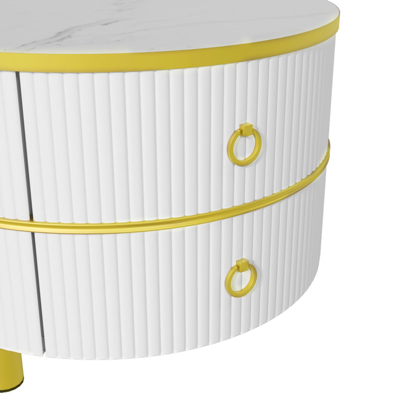 Coffee Table with Storage, White Marble, White