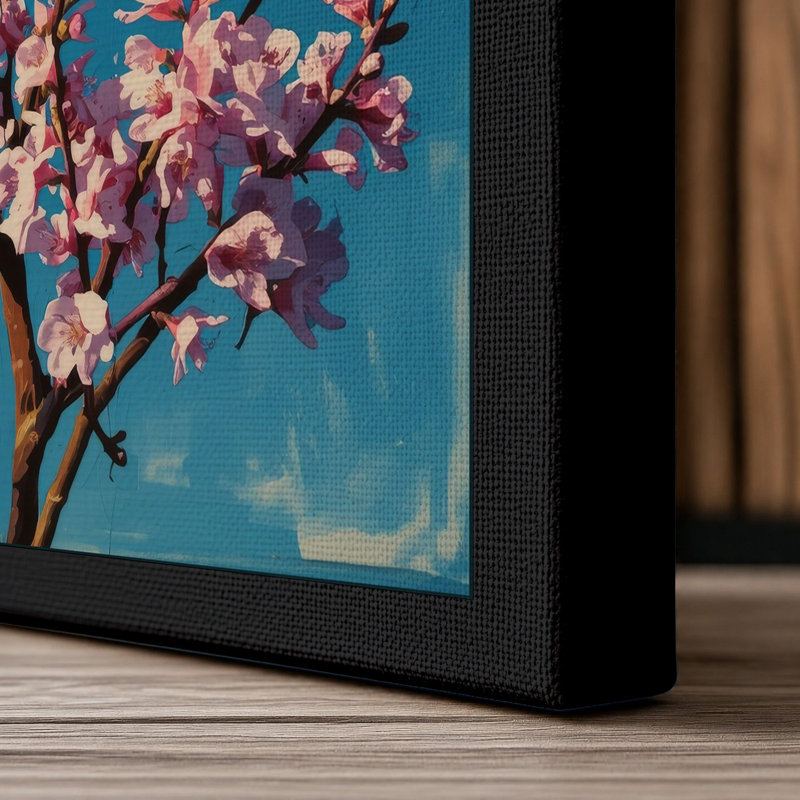 Cherry Blossom Branch Botanical - Wrapped Canvas, 36x24 - 91.4 x 61.0 cm, Black Border