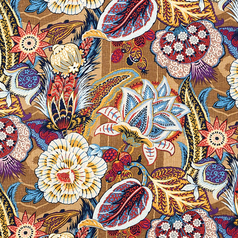 Tissu imprimé lin Zanzibar, Bleu céruléen