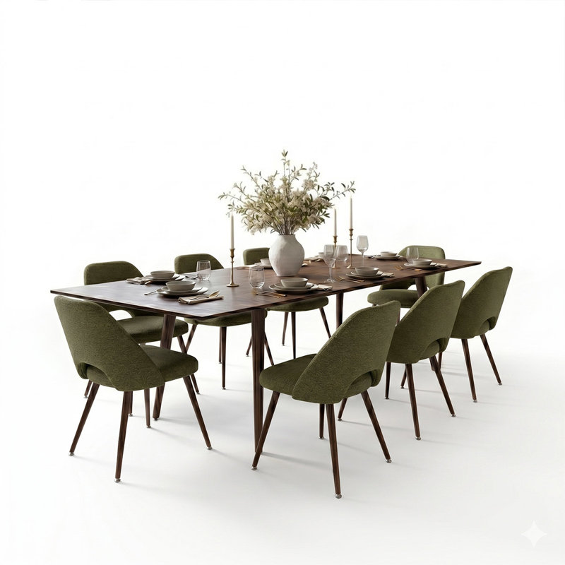 9-Piece Extendable Dining Table Set With Upholstered Side Chairs, Green