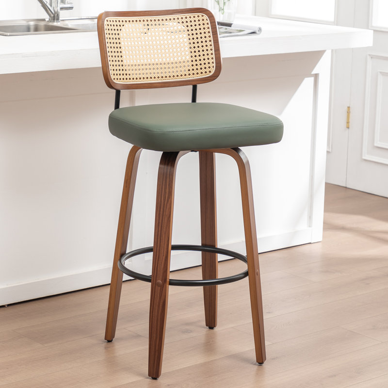Tabouret de bar pivotant avec dossier en similicuir Cane, Tabouret de bar (siège d'une hauteur de 30,7 po), Vert