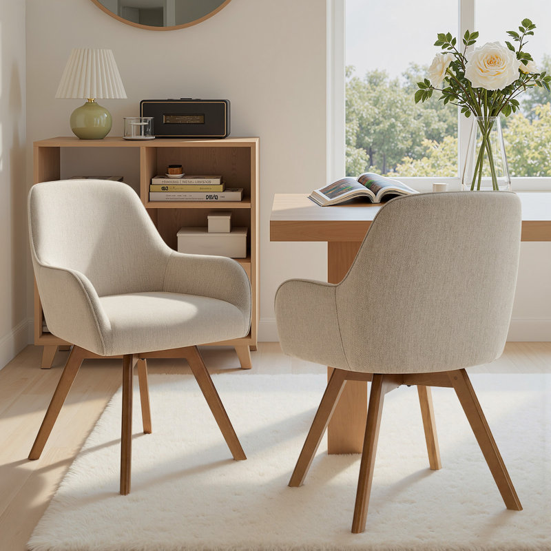 4.3" Thick Sponge Cushioned Seat, Mid-Century Modern Swivel Dining Chair, 360° Rotating Upholstered Armchair, Beech Wood Legs, Ergonomic High Back & Armrests, Comfortable Accent Chair