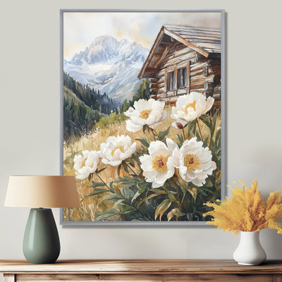 Pivoines par la cabane de montagne - pivoines, art mural