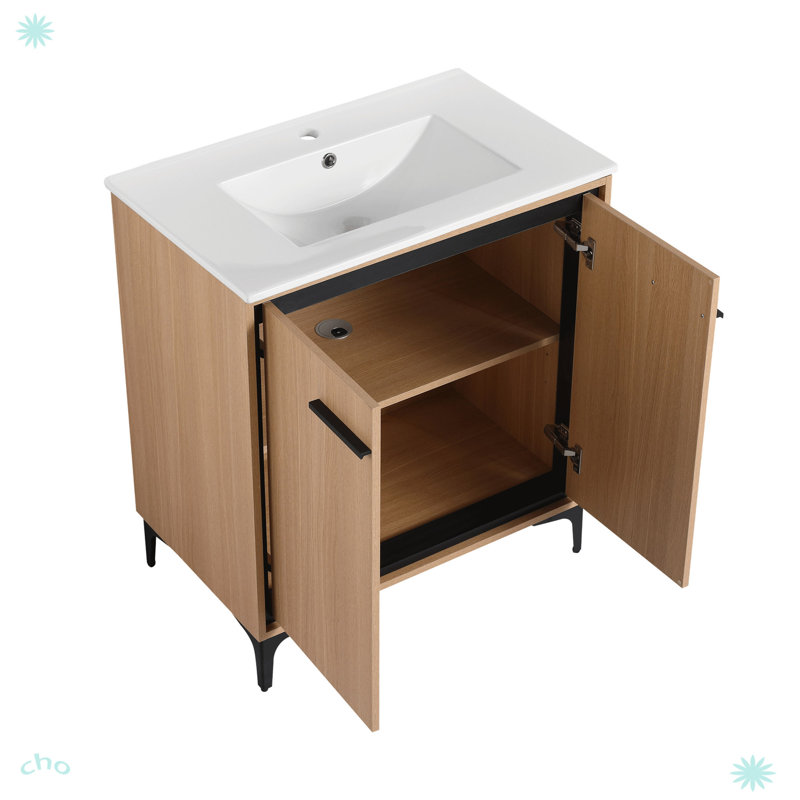 30 Inch Bathroom Vanity Base With Basin, Oak