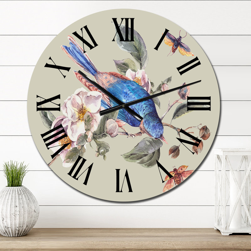 Pommier en fleurs et oiseau bleu - Horloge murale traditionnelle, Surdimensionné